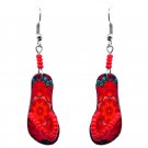 Red Mandala Flip Flop Earrings Psychedelic Pattern Beaded Beach Sandal Dangles