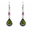 Chakra Mini Teardrop Metal Dangle Earrings New Age Art Flower of Life Jewelry
