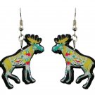 Tribal Moose Earrings Forest Geometric Spirit Animal Handmade Wildlife Jewelry