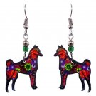 Shiba Inu Dog Earrings Floral Pattern Pet Art Animal Trippy Boho Puppy Jewelry