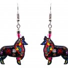Collie Dog Earrings Floral Pattern Pet Art Cute Animal Trippy Boho Puppy Jewelry