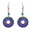 Round Flower Mandala Earrings Psychedelic Trippy Graphic Dangle New Age Jewelry