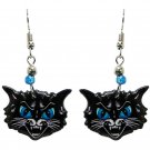 Cartoon Black Cat Face Earrings Pet Head Animal Graphic Art Evil Kitten Jewelry