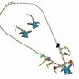 Turquoise Sea Turtle Earrings Stone Metal Chain Necklace Tropical Jewelry Set