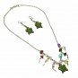 Green Sea Turtle Earrings Multi Stone Metal Chain Necklace Tropical Jewelry Set