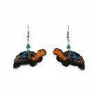 Tribal Turtle Earrings Geometric Pattern Animal Handmade Wildlife Art Jewelry
