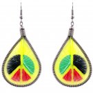 Rasta Peace Sign Yellow Thread Teardrop Dangle Earrings Reggae Graphic Jewelry