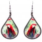 Scarlet Macaw Parrot Thread Teardrop Dangle Earrings Animal Graphic Boho Jewelry