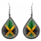 Jamaican Flag Thread Teardrop Dangle Earrings Caribbean Graphic Island Jewelry