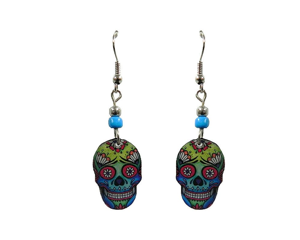 Day of the Dead Sugar Skull Graphic Earrings Dia de los Muertos Jewelry Multi