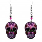 Day of the Dead Sugar Skull Graphic Earrings Dia de los Muertos Jewelry Bow Pink