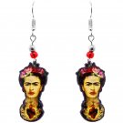 Frida Kahlo Inspired Face Graphic Dangle Earrings Mexican Artist Jewelry Heart