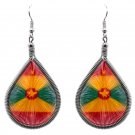 Grenada Flag Thread Teardrop Dangle Earrings Caribbean Graphic Island Jewelry