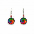 Round Yin Yang Earrings New Age Rainbow Graphic Dangles Yoga Hippie Art Jewelry