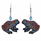 Tribal Bullfrog Earrings Spirit Animal Psychedelic Pattern Nature Boho Jewelry