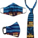 Silk Fabric Face Mask and Tie Set Reusable Washable Adult Men American Flag Blue