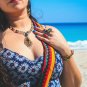 Rasta Teardrop Stone Long Beaded Metal Chain Necklace Earrings Boho Jewelry Set
