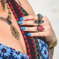 Rasta Teardrop Stone Long Beaded Metal Chain Necklace Earrings Boho Jewelry Set