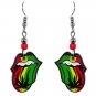 Rasta Leaf Tongue Earrings Rolling Stones Art Music Festival Boho Stoner Jewelry