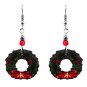 Green Christmas Wreath Graphic Dangle Earrings Jewelry Holiday Winter Themed Art
