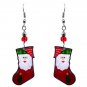 Santa Christmas Stocking Graphic Dangle Earrings Jewelry Holiday Winter Themed