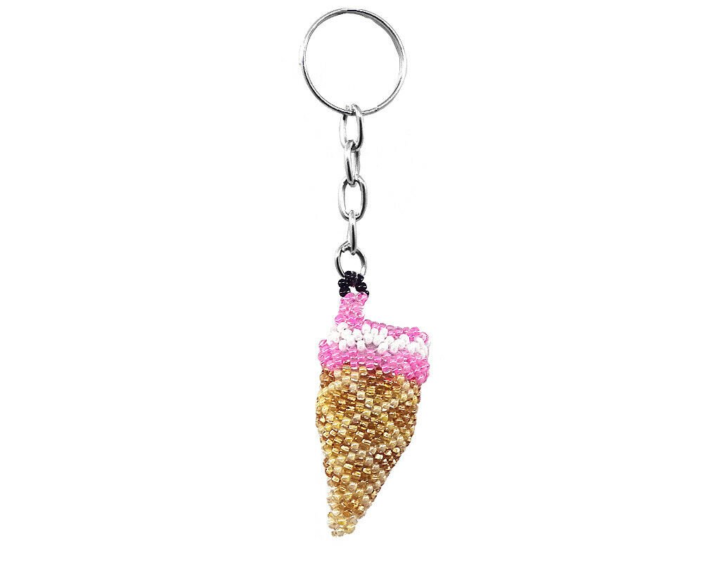 Ice Cream Seed Bead 3D Figurine Keychain Handmade Gifts Dessert Food Accessories