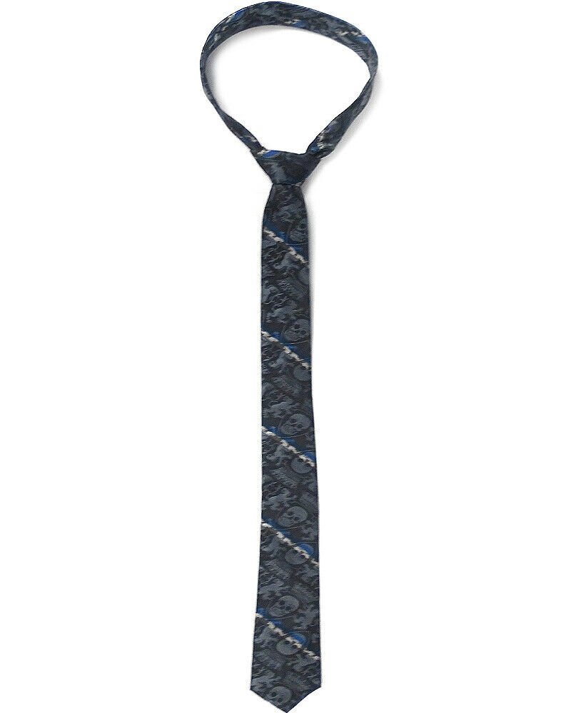 Thin Silk Fabric Tie Reusable Washable Adult Mens Gifts Royal Stripe Skulls Gray