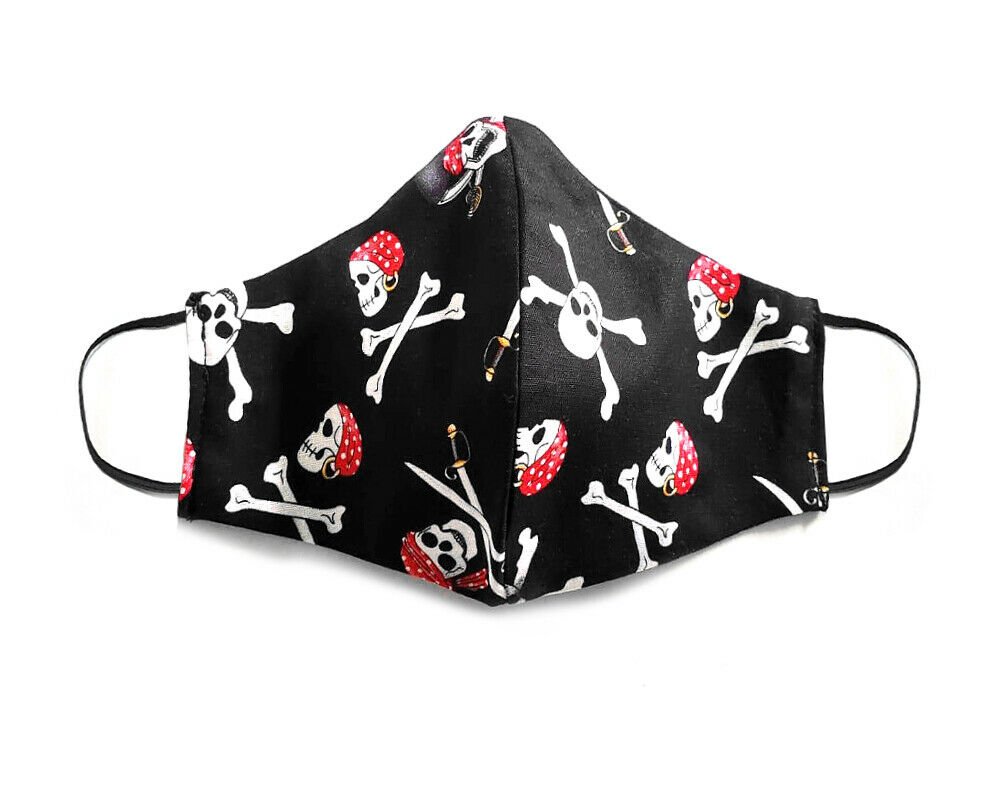 Fabric Face Mask Cotton Reusable Washable Kid Teen Handmade in USA Pirate Skulls