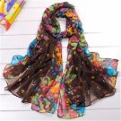 Brown Scarf with Colorful Flowers SF-52016