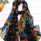 Black Scarf with Colorful Flowers SF-52018