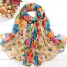 Tan Scarf with Colorful Flowers SF-52019