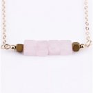 Square Pink Quartz Gold Pendant Necklace NL-12346