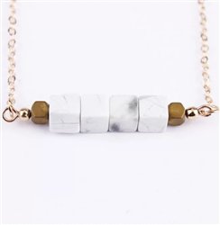 Square White Stone Pendant Necklace NL-12349