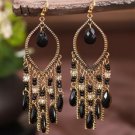 Long Gold Beaded Earrings (Black) ER-15728