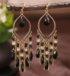 Long Gold Beaded Earrings (Black) ER-15728