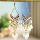 Long Gold Beaded Earrings (White) ER-15721