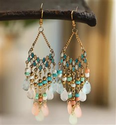 Long Gold Beaded Earrings (Multi-colored) ER-15722