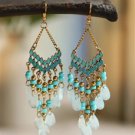 Long Gold Beaded Earrings (Teal) ER-15723