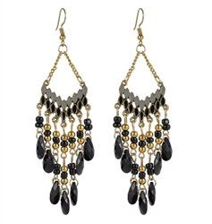 Long Gold Beaded Earrings (Black) ER-15724