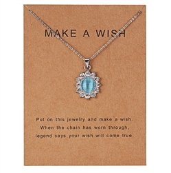 Silver "Make a Wish" Rhinestone Pendant Necklace NL-11799