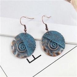 Copper Colored Hammered Circle with Blue Detail ER-15105