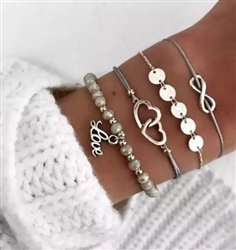 Silver & Gray with Hearts and Infinity Charms (set of 4) BA-13171
