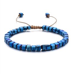Dark Blue Square Glass Beaded Bracelet BA-12896