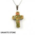 Unakite Stone Cross Pendant Necklace NL-12271