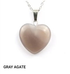 Gray Agate Heart Pendant Necklace NL-12289