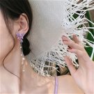 Purple Rhinestone Butterfly Earrings with Pearls ER-16133