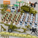WW2 Soviet and Chinese Army Soldiers with Weapons, Truck, Cannon, and Military Base Se