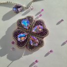 Brooch handmade clover leaf purple from beads
