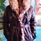 Women's leather jacket with fur trim.