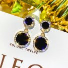 Black Circle Crystal Earrings for Women Gold Color Rhinestone Wedding Earring 00003#